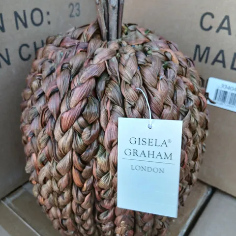 APPROXIMATELY 12 BRAND NEW GISELA GRAHAM LONDON DECORATIVE WOVEN PUMPKIN ORNAMENT