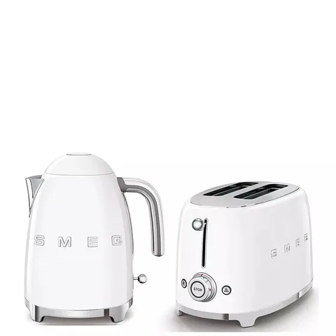 SMEG 50S STYLE KETTLE & 2-SLICE TOASTER IN WHITE