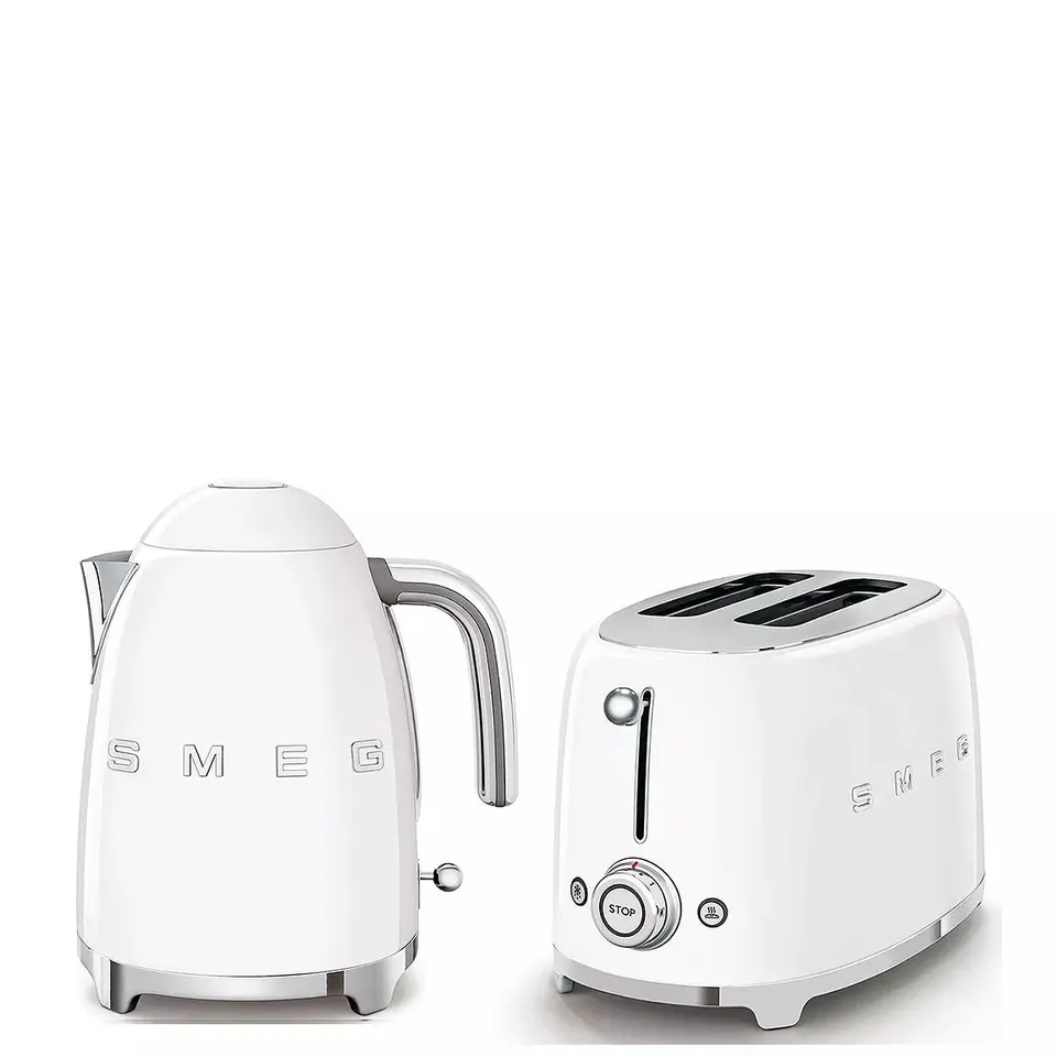 SMEG 50S STYLE KETTLE & 2-SLICE TOASTER IN WHITE