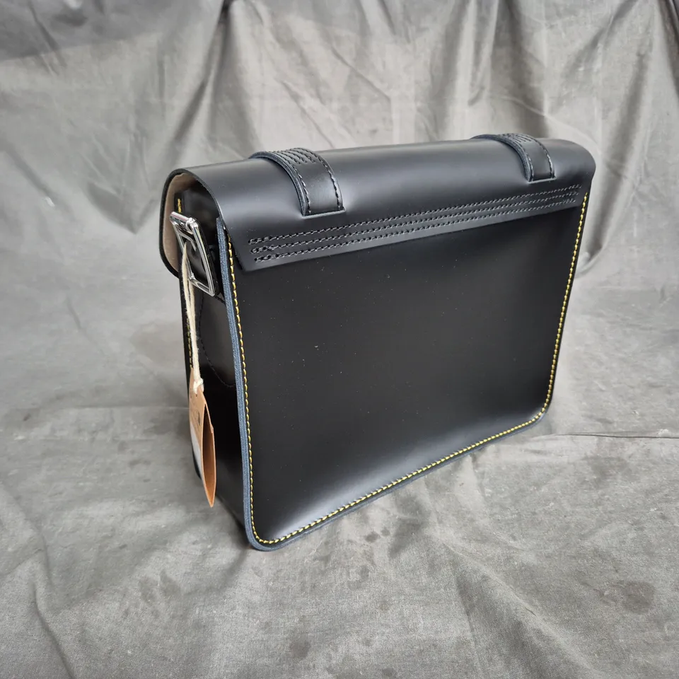 DR. MARTENS LEATHER SATCHEL BAG – BLACK WITH YELLOW STITCHING