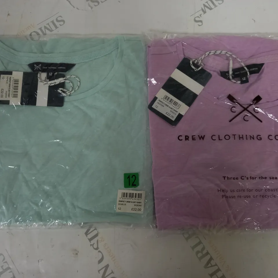 PAIR OF CREW CLOTHING PERFECT CREW SLUB T-SHIRTS - BOTH 12