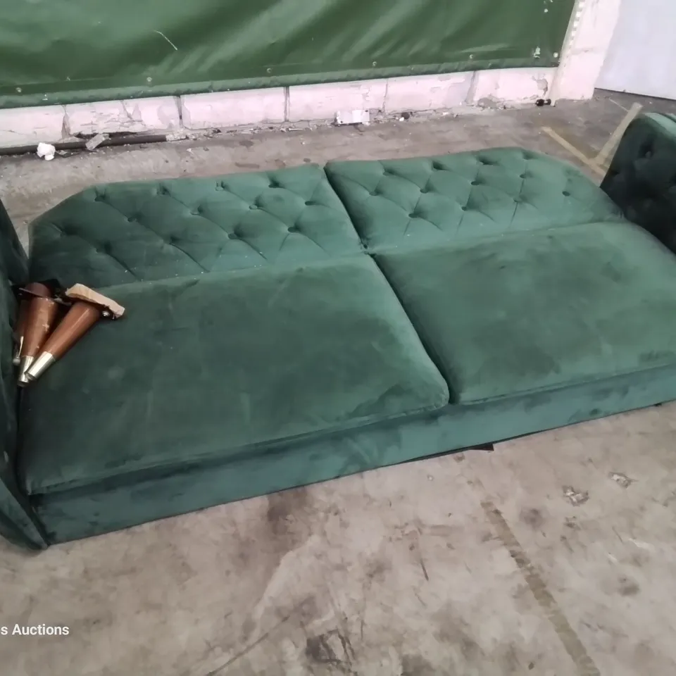 DESIGNER CLICK KLACK SOFA BED BUTTONED GREEN PLUSH FABRIC