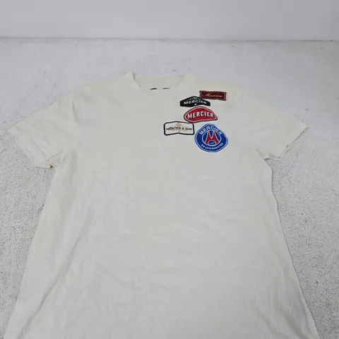 MERCIER WHITE T-SHIRT WITH LOGO PATCHES – MEN'S UK SIZE M