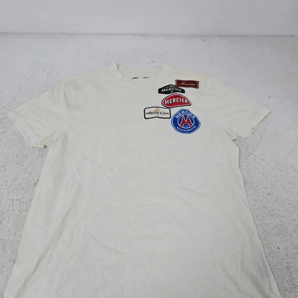 MERCIER WHITE T-SHIRT WITH LOGO PATCHES – MEN'S UK SIZE M