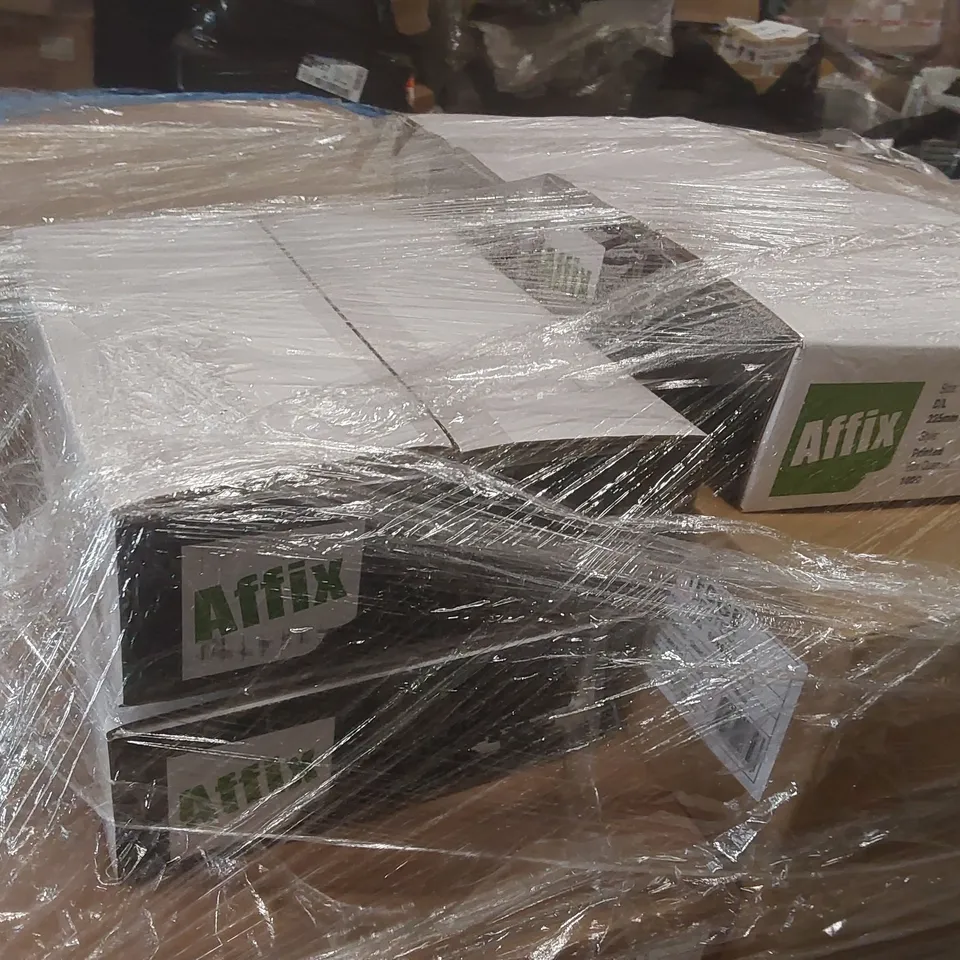 PALLET CONTAINING A LARGE QUANTITY OF PACKAGING ITEMS INCLUDING: SELF ADHESIVE PAPER TAPE, PAPER ENVELOPES, PLASTIC STRAPPING EDGE PROTECTOR ECT