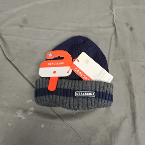 SEALSKINZ HOLKHAM BEANIE HAT – NAVY STRIPE, WATERPROOF & WINDPROOF