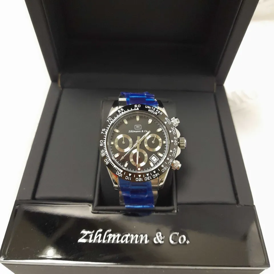 ZIHLMANN & CO BLACK TRIPLE DIAL BRACELET STRAP WRISTWATCH
