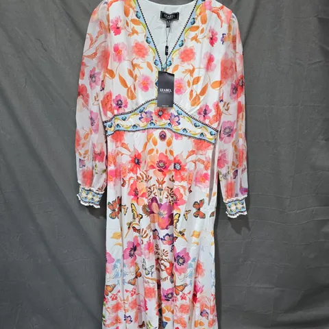 IZABEL LONDON FLORAL V-NECK EMPIRE KIMONO MAXI DRESS – UK 10, MULTI PINK