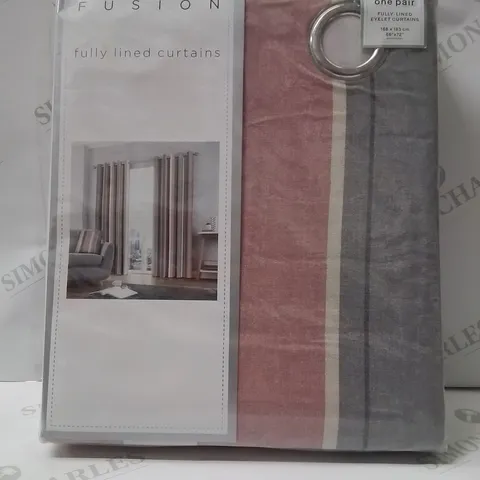 BRAND NEW FUSION FULLY LINED EYELET CURTAINS 168 X 183CM -GREY/PINK-