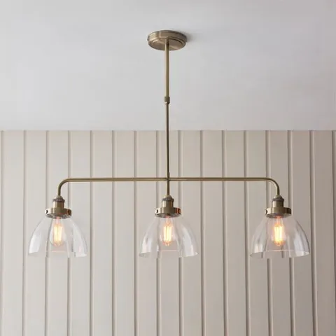 BOXED ENDON HANSEN 3 LIGHT LINEAR PENDANT ANTIQUE BRASS