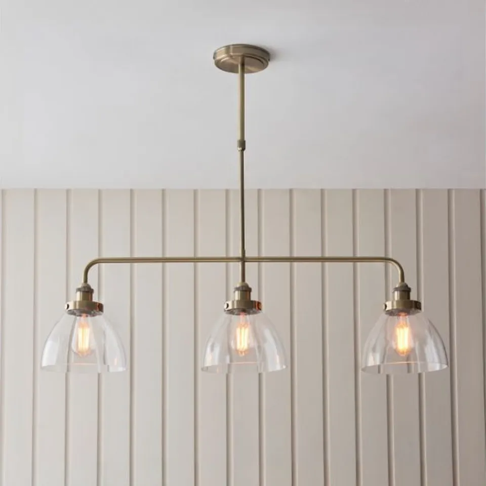 BOXED ENDON HANSEN 3 LIGHT LINEAR PENDANT ANTIQUE BRASS