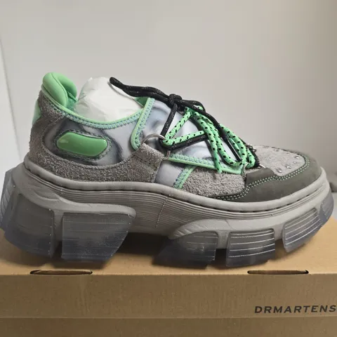 BOXED PAIR OF DR. MARTENS DMXL GUARD SNEAKERS – FRESH GREEN + MID GREY, UK 7