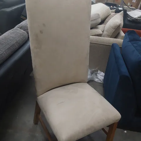 DESIGNER UPHOLSTERED HIGH BACKED DINING CHAIR FAWN PLUS FABRIC