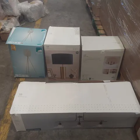 PALLET CONTAINING A VERY LARGE QUANTITY OF ASSORTED DESIGNER LIGHTING PRODUCTS INCLUDING: PRESTON CEILING LIGHT, COLT BAR LIGHT, NESA TOUCH TABLE LIGHT ECT
