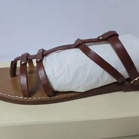 BOXED SEZANE A PARIS COW LEATHER SANDALS, TAN - SIZE UK 9