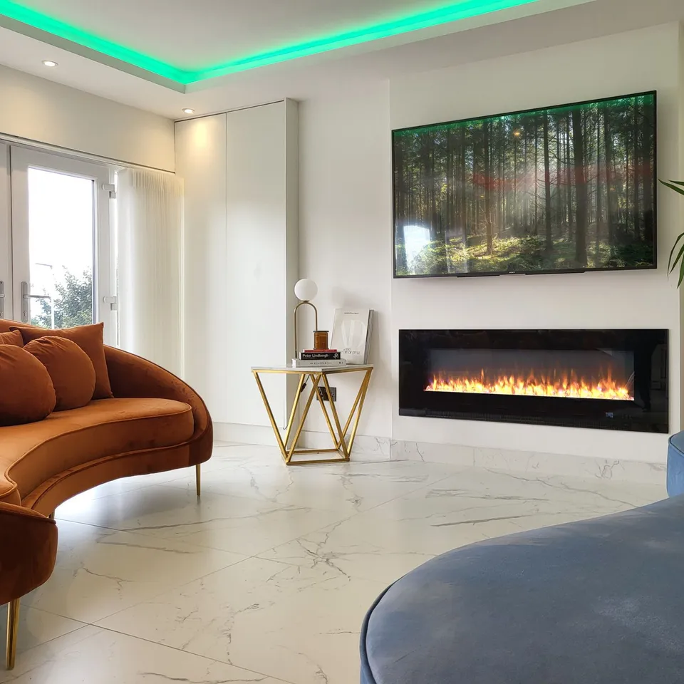 BOXED AURORA WALL MOUNTED INSERT ELECTRIC FIRE PLACE 50" BLACK (1 BOX)