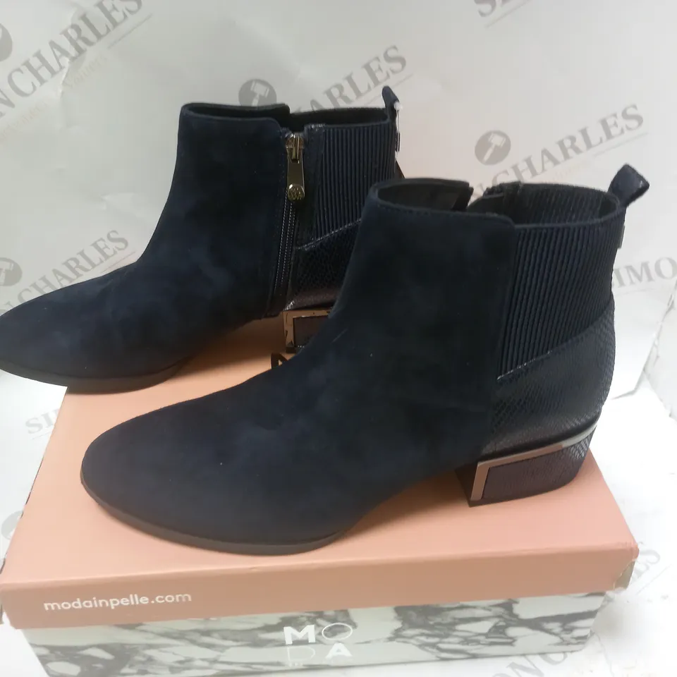 BOXED LILITH NAVY SUEDE CAGE HEEL ANKLE BOOTS - SIZE 6