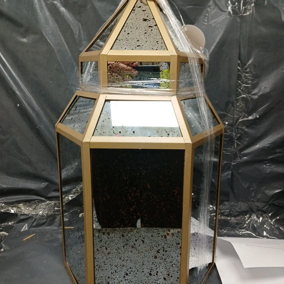 Home Stories Mercury Glass Large Lantern with Rice Lights