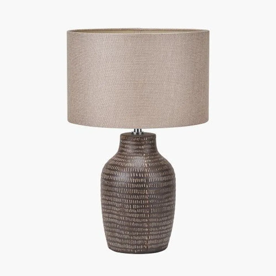 BOXED KAI EARTH COLOURED TEXTURED TALL CERAMIC TABLE LAMP