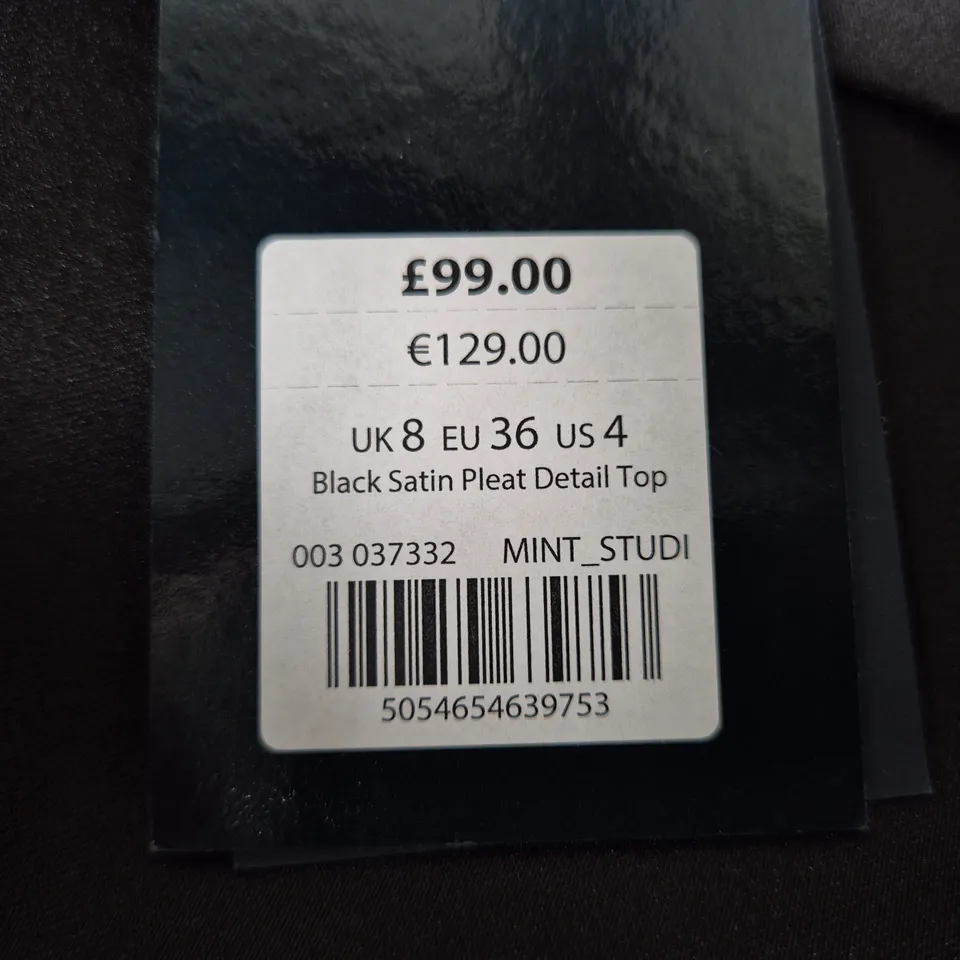 MINT STUDIO BLACK SATIN PLEAT DETAIL TOP – UK 8 (EU 36, US 4)