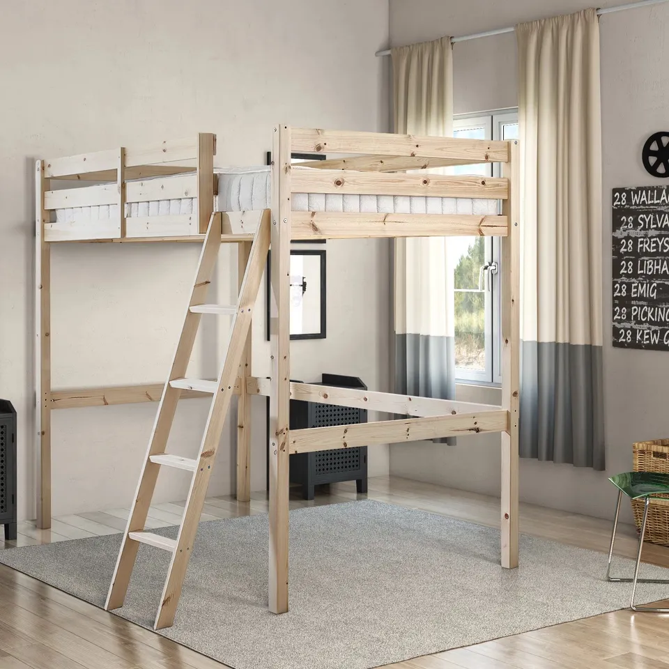BOXED OLIVIA HIGH SLEEPER HEAVY DUTY PINE BUNK BED (2 BOXES)