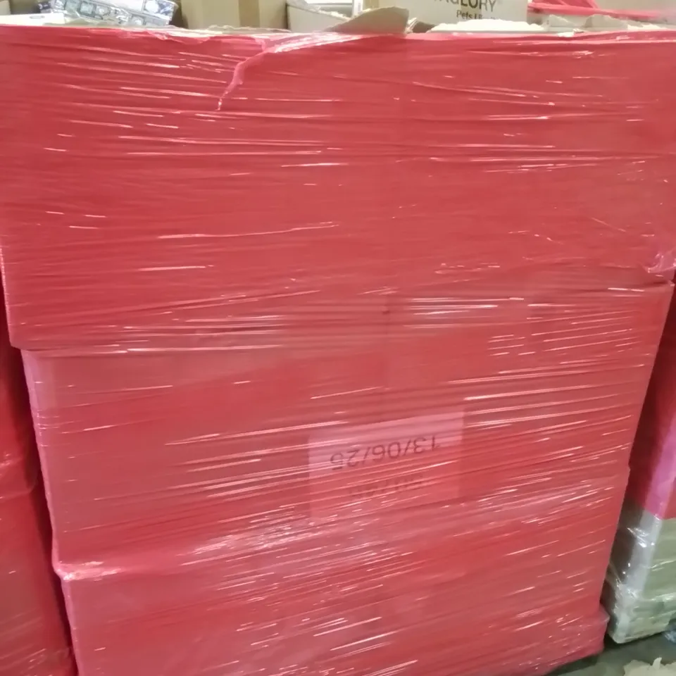 PALLET CONTAINING VARIOUS ASSORTED BOXED HOUSEHOLD ITEMS TO INCLUDE: DINO SPRINKLERS, BABY FOOD CONTAINERS,  JOS STICKS, AND LOTS MORE UNMARKED BOXED ITEMS 