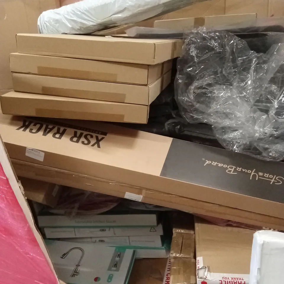 PALLET OF ASSORTED HOUSEHOLD GOODS & PRODUCTS TO INCLUDE; HEATED TOWEL RAILS, KITCHEN FAUCETS, WATER PROOF PROTECTIVE CARRY CASES ETC