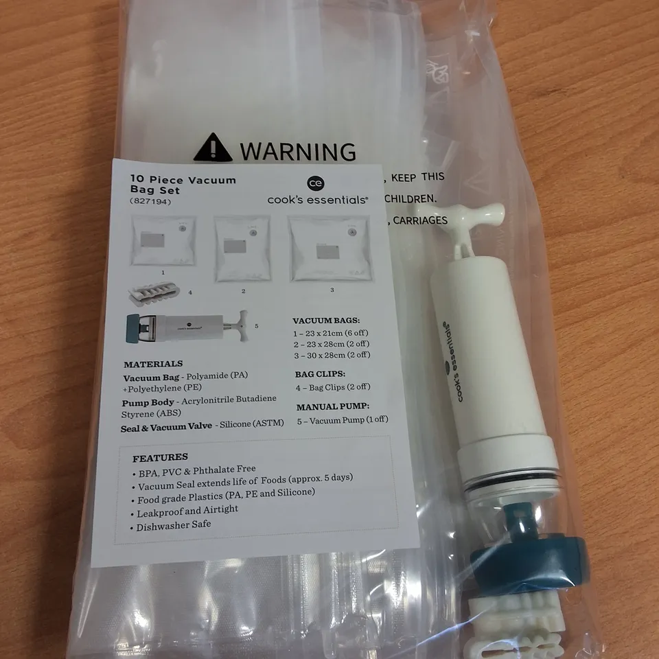 LOT OF 24 10-PIECE BOXES OF COOKS'S ESSENTIALS VACUUM BAG SETS