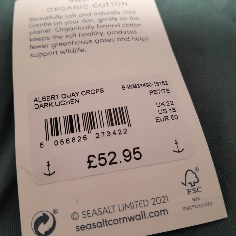 SEASALT CORNWALL PETITE SLIM ALBERT QUAY CROP IN DARK LICHEN - UK 22