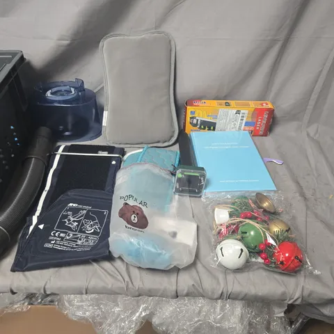 APPROXIMATELY 15 Assorted Tools & Household Items Lot – vacuum hose, cords, rope, manuals, box, decorations