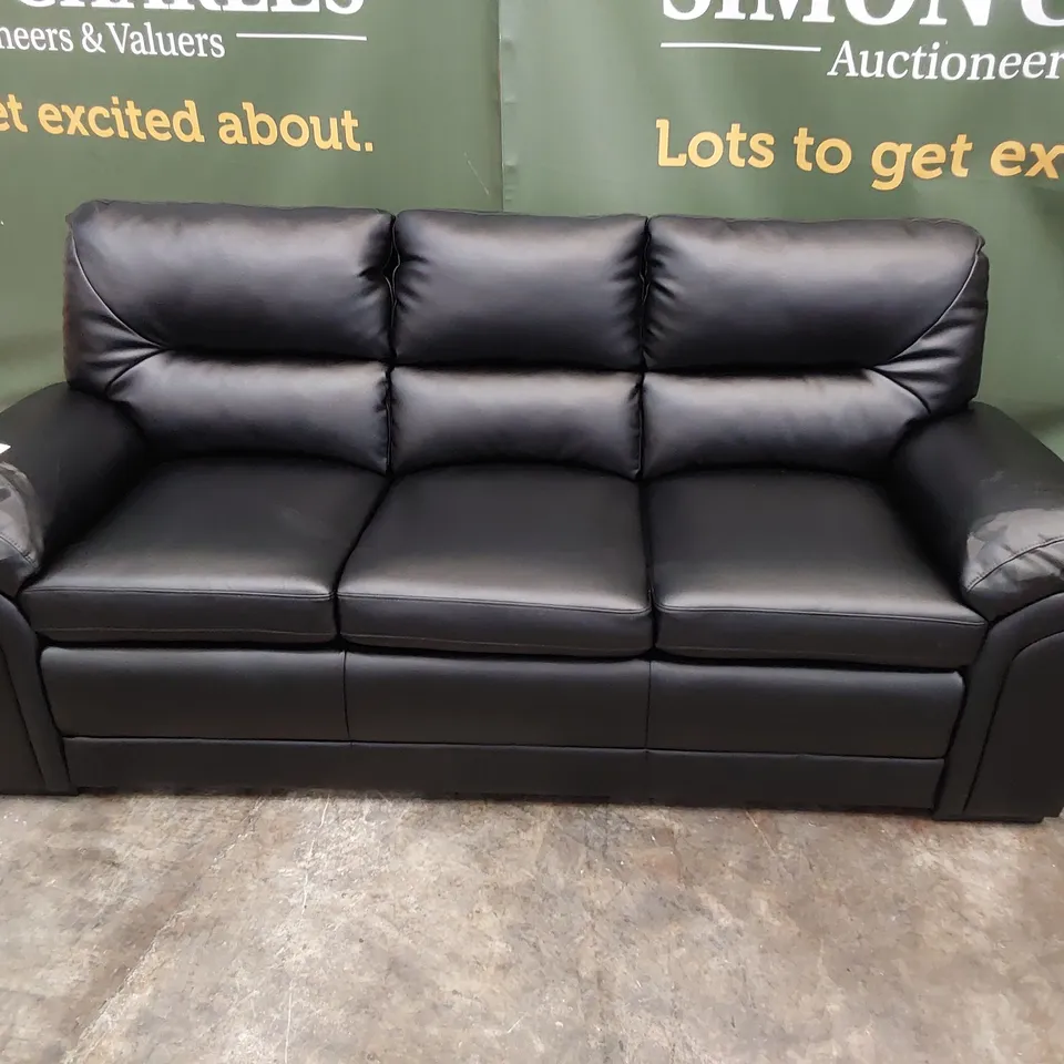 DESIGNER FIXED THREE SEATER SOFA BLACK LEATHER