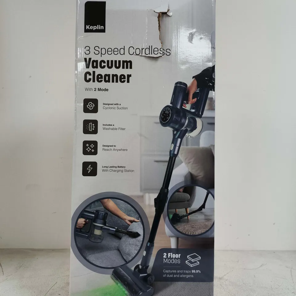 KEPLIN 3-SPEED CORDLESS VACUUM CLEANER – BOXED (DAMAGED BOX)