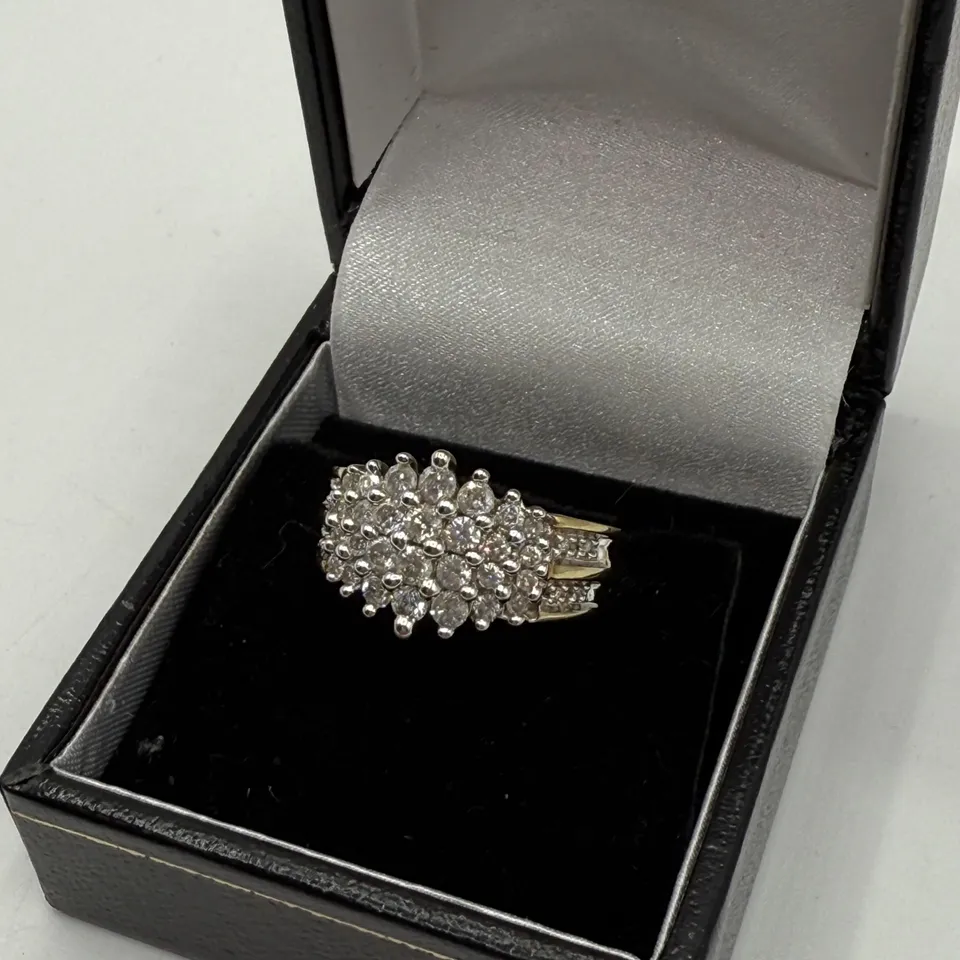 9CT GOLD DRESS RING SET WITH NATURAL DIAMONDS WEIGHING +1.00CT