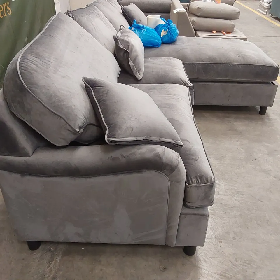 QUALITY DESIGNER CORNER CHAISE SOFA BED - SILVER FABRIC
