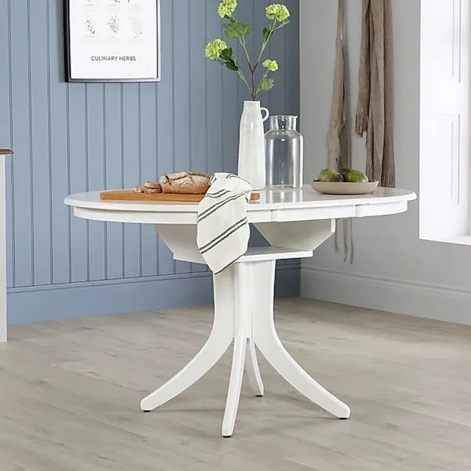 BOXED HUDSON ROUND WHITE 90-120CM EXTENDING DINING TABLE (1 BOX)