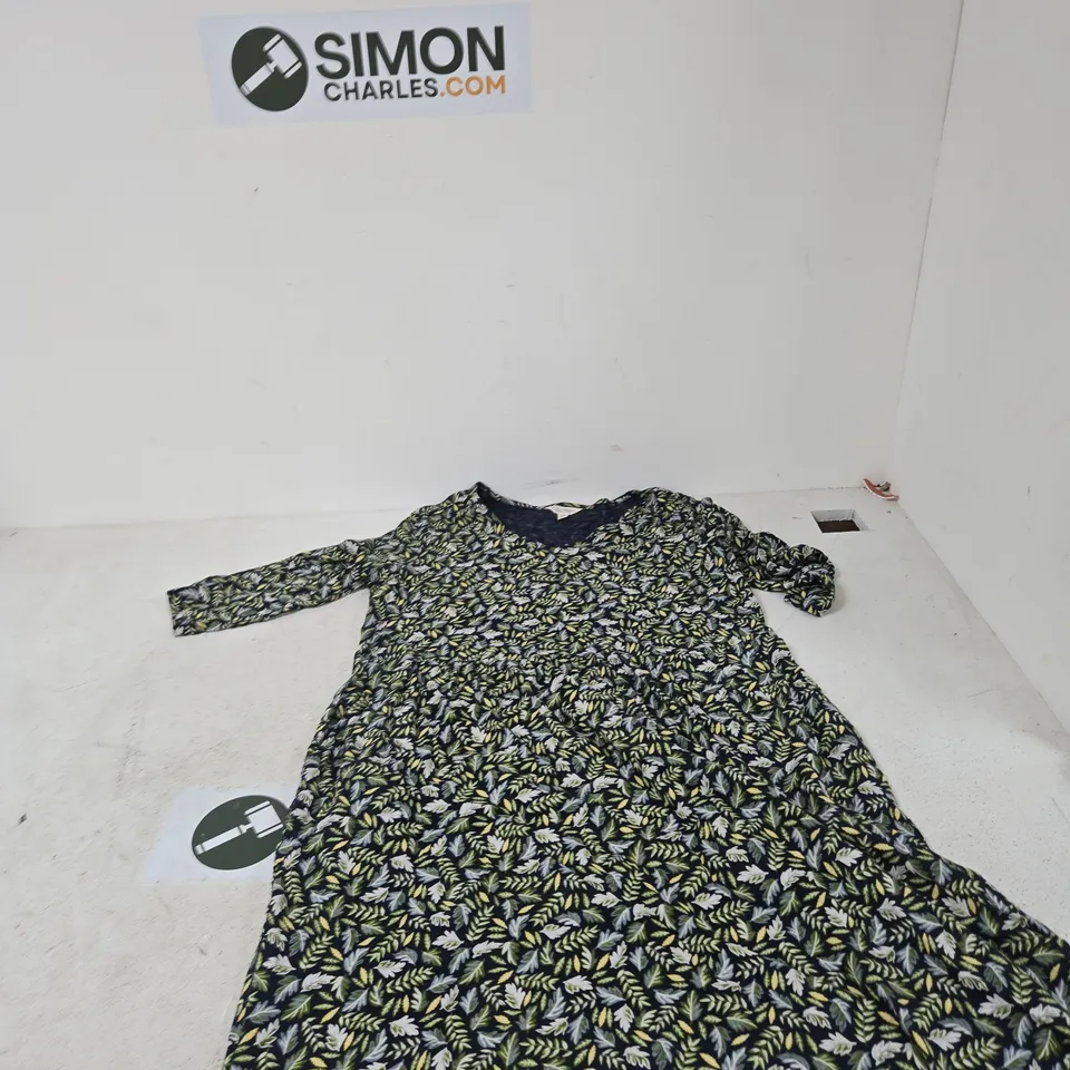 SEASALT CORNWALL WOMEN'S ORGANIC COTTON DRESS – NAVY LEAF PRINT, UK 16