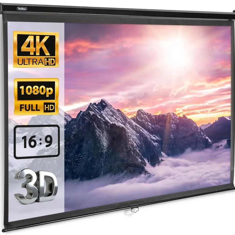 BOXED VONHAUS 16:9 90" SELF LOCKING PROJECTOR SCREEN (1 BOX)