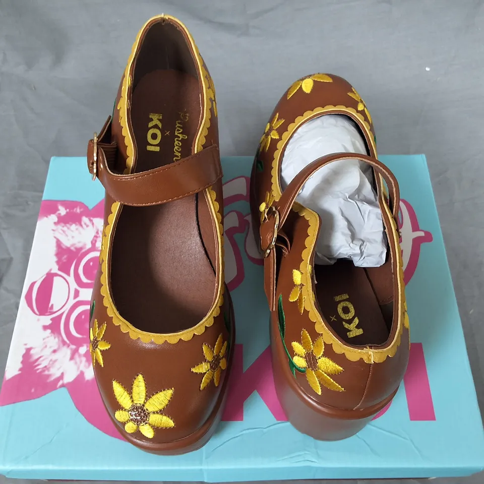 BOXED KOI TIRA BROWN MARY JANE'S SUNFLOWER EDITION - UK8