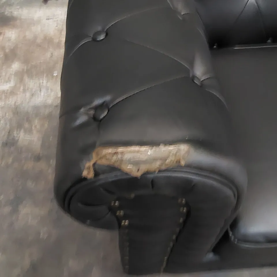 ALESTE 3-SEATER CHESTERFIELD VEGAN LEATHER SOFA - BLACK