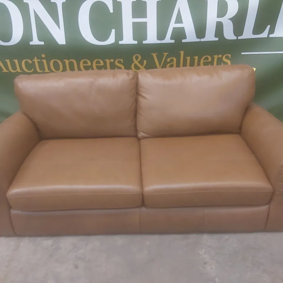 DESIGNER BAILEY 3 SEATER TAN LEATHER UPHOLSTERED SOFA 