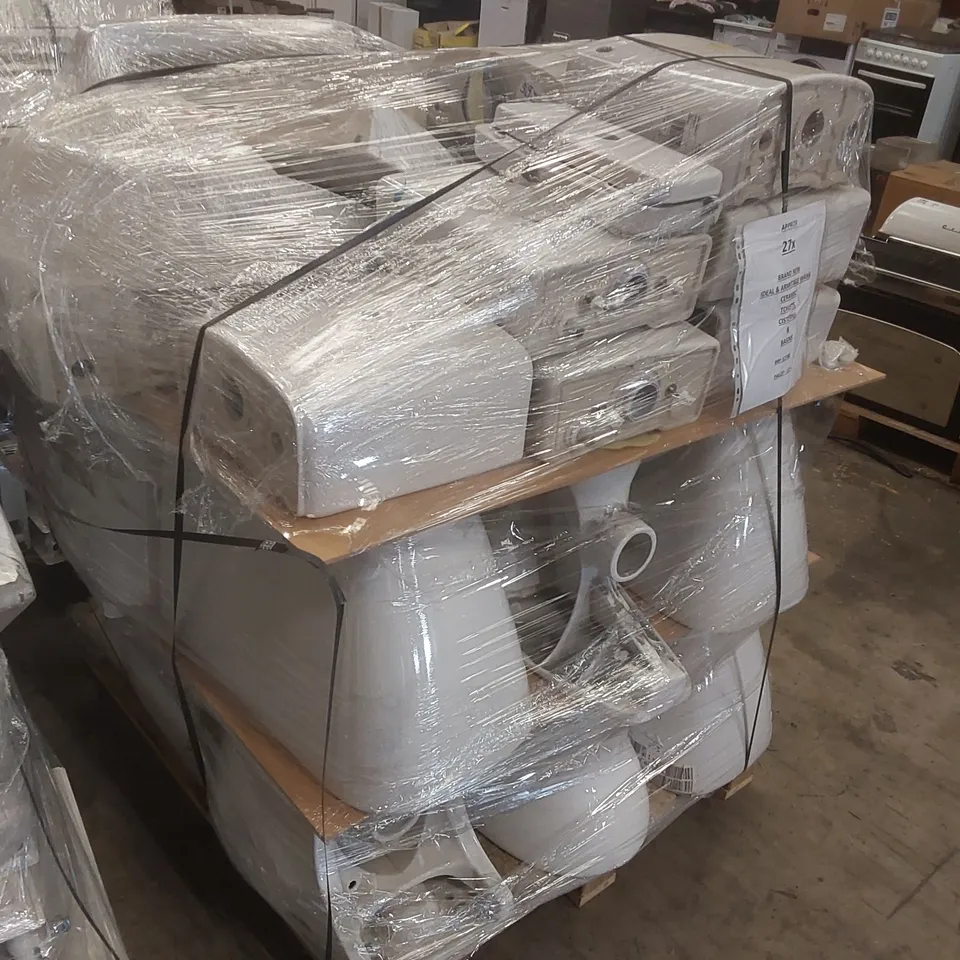 PALLET CONTAINING APPROXIMATELY 27x IDEAL & ARMITAGE SHANK CERAMIC TOILET CISTERNS & BASINS