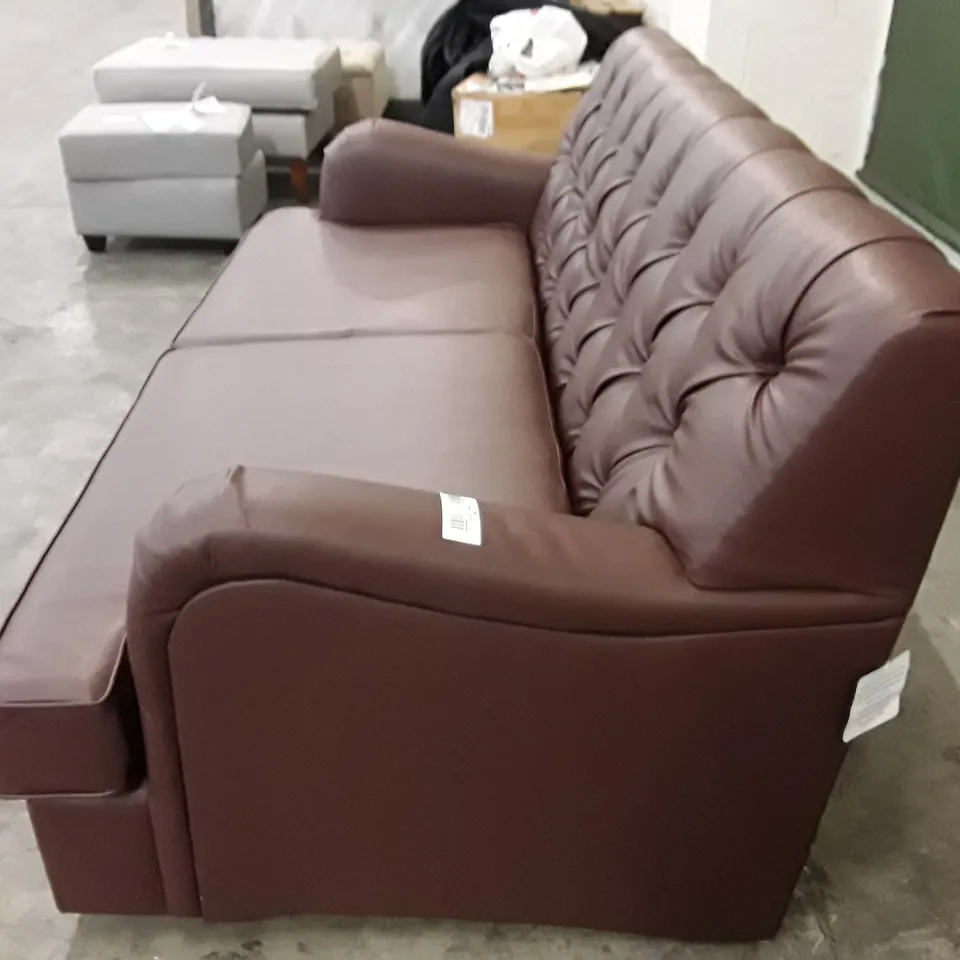 QUALITY DESIGNER FOXCOTE 3 SEATER SOFA BED - BROWN LEATHER