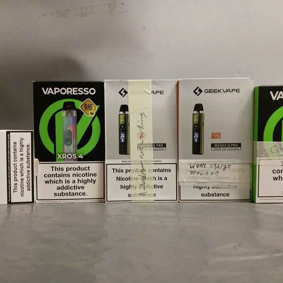 BOX OF APPROXIMATELY 15 ASSORTED E-CIGARETTES TO INCLUDE - GEEKVAPE , VAPORESSO 