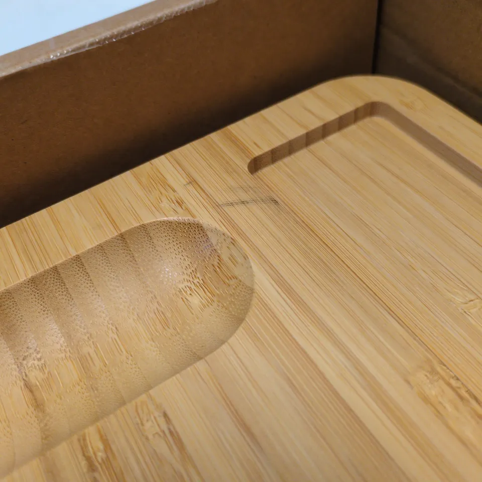 SO WOOD BAMBOO SERVING TRAY WITH 3 CERAMIC DISHES – BOXED