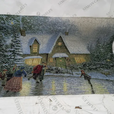 SNOWTIME SKATERS POND FIBRE OPTIC HANGING WALL TAPESTRY - 92cm x 66cm COLLECTION ONLY
