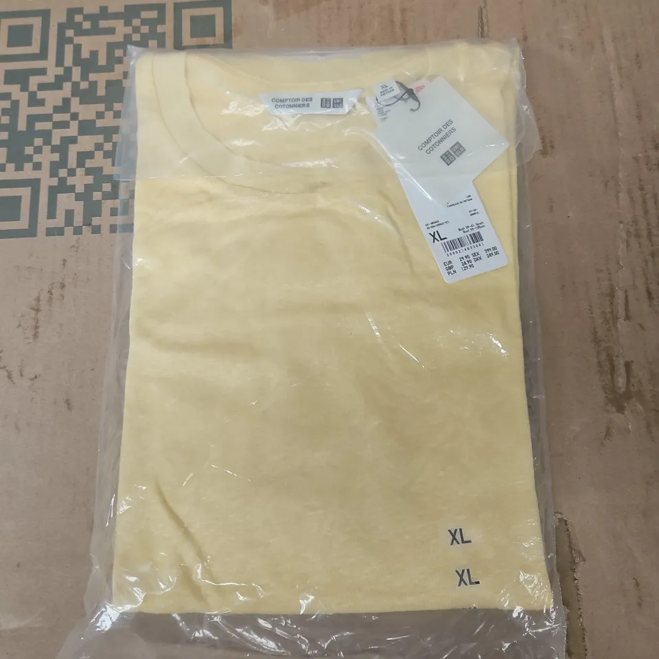 BAGGED UNIQLO WOMENS LINEN CREW NECK T-SHIRT IN YELLOW - XL