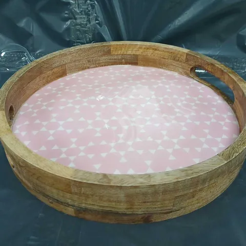 "AS IS" TEMPTATIONS 16" MANGO WOOD TRAY WITH HANDLES