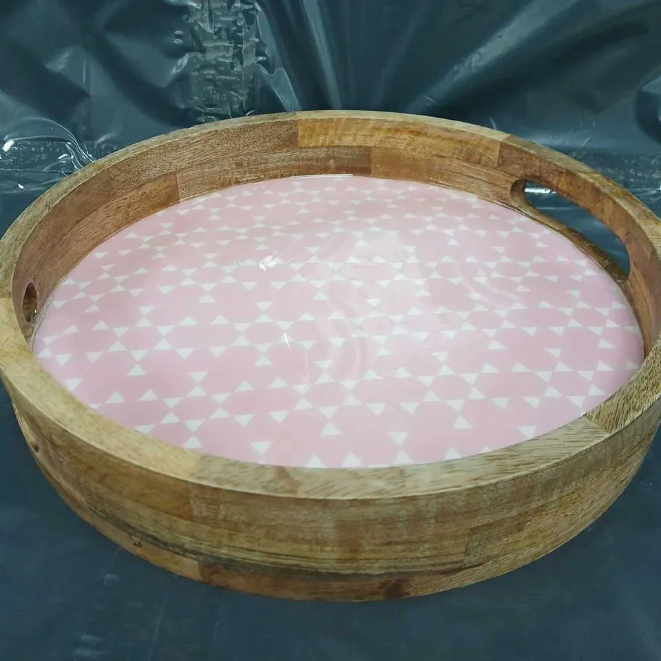 "AS IS" TEMPTATIONS 16" MANGO WOOD TRAY WITH HANDLES