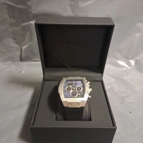 ZIHLMANN & CO STAINLESS STEEL WATCH WITH BLUE FACE & BLACK RUBBER STRAP