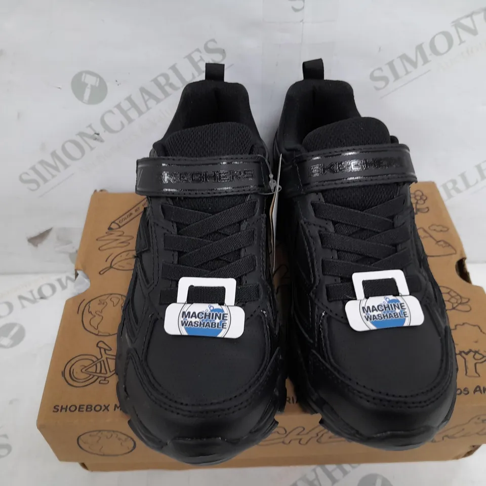 PAIR OF SKETCHERS MEMORY FOAM VELCRO TRAINERS IN BLACK - KIDS UK 13.5